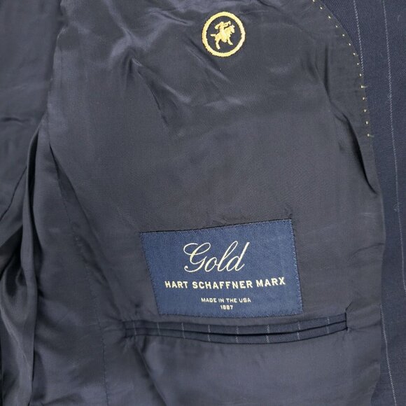 Hart Schaffner Marx "Gold" Navy Blue Pinstripe Blazer Suit Jacket Size 43 LONG - Picture 8 of 11
